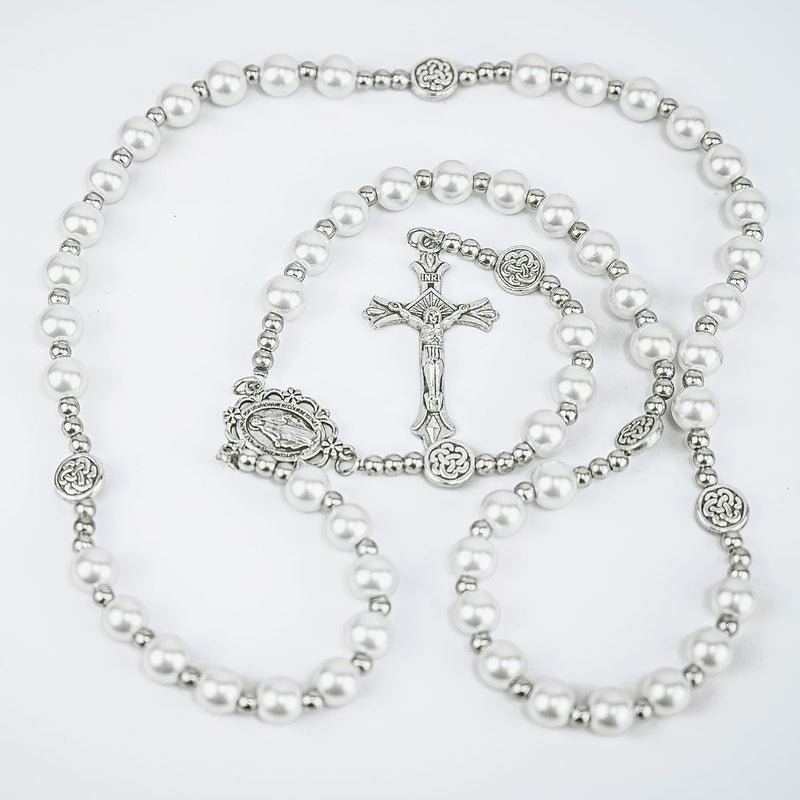 SUTANALE 8mm Glass Pearl Rosary Necklace for Women - Catholic Prayer Beads with Gift Box, Handmade Religious Jewelry for Baptism, First Communion - Image 4